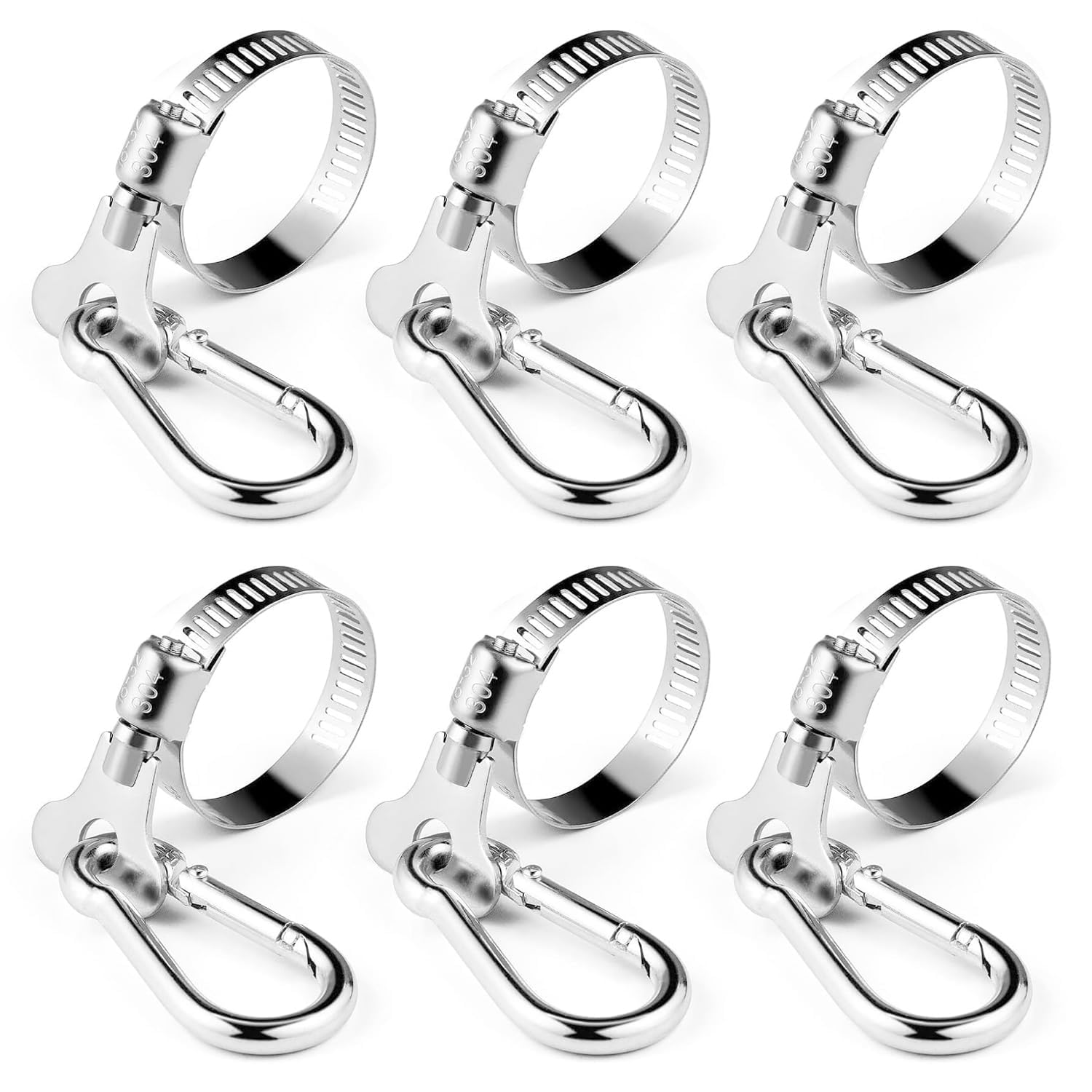 Vikrami lighting 6PCS Flag Pole Clips, Flagpole Mounting Rings,Stainless Steel Flapole Mounting Fastener Rings with Carabiner Clamp,Adjustable Diameter for Outdoor Flag Pole Replacement