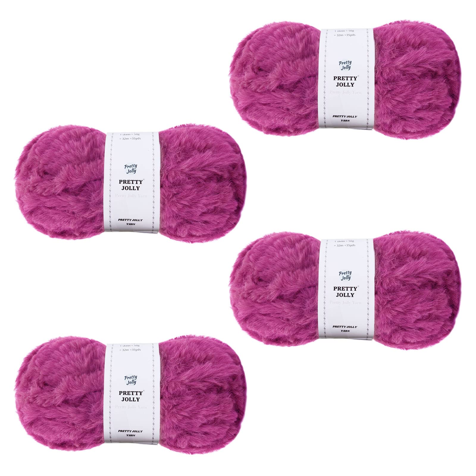 Pretty Jolly 4 Balls Faux Fur Super Soft Chunky Fluffy Eyelash Polyester Yarn (Hot Pink)