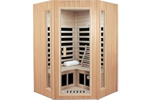 KUNSANA 2-3 Person Infrared Sauna, Far Infrared Saunas for Home Low EMF Indoor Home Sauna Spa, Hemlock Wooden Corner Sauna Room,1670Watt, Bluetooth Speakers, Reading Lamps