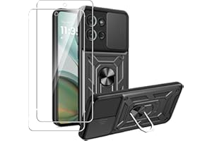 GEJEFA Case for Motorola Moto G75 5G + Screen Protector, Ring Kickstand Military Grade TPU&PC Hybrid Protective Rugged Case w