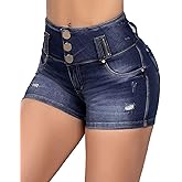 Flamingals Butt Lifting Shorts for Women High Waist Denim Jeans Shorts with Pockets Frayed Raw Ripped