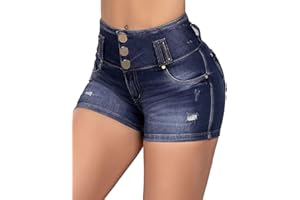 Flamingals Butt Lifting Shorts for Women High Waist Denim Jeans Shorts with Pockets Frayed Raw Ripped