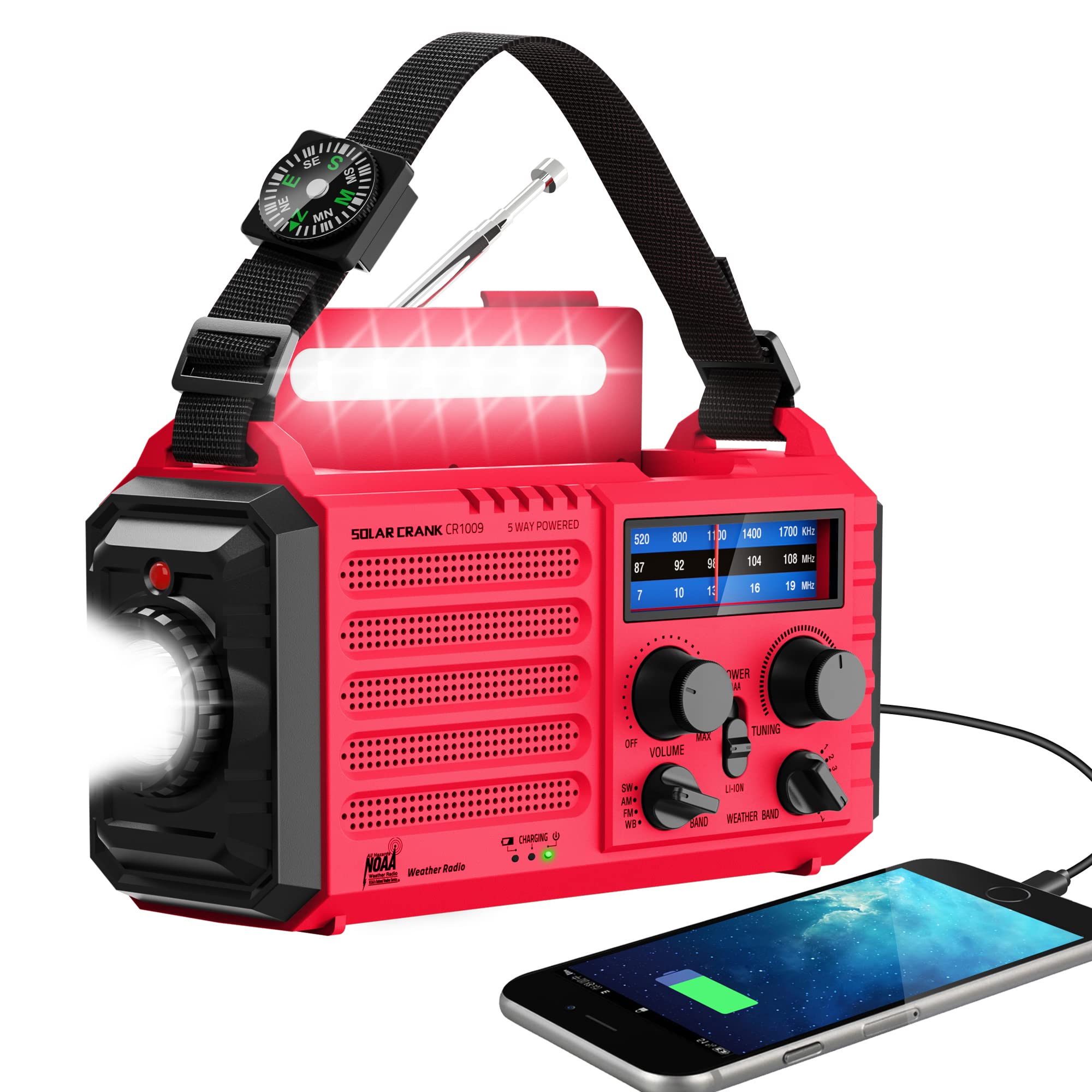 Emergency Weather Radios Portable AM FM SW Solar Hand Crank Battery Powered