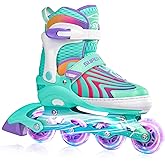SUPER YOUNGSTER Girls Inline Skates for Boys Kids Ages 4-12, Adjustable Light Up Roller Skates for Youth Teens Ages 8-12, Beginner Blades for Women Adults