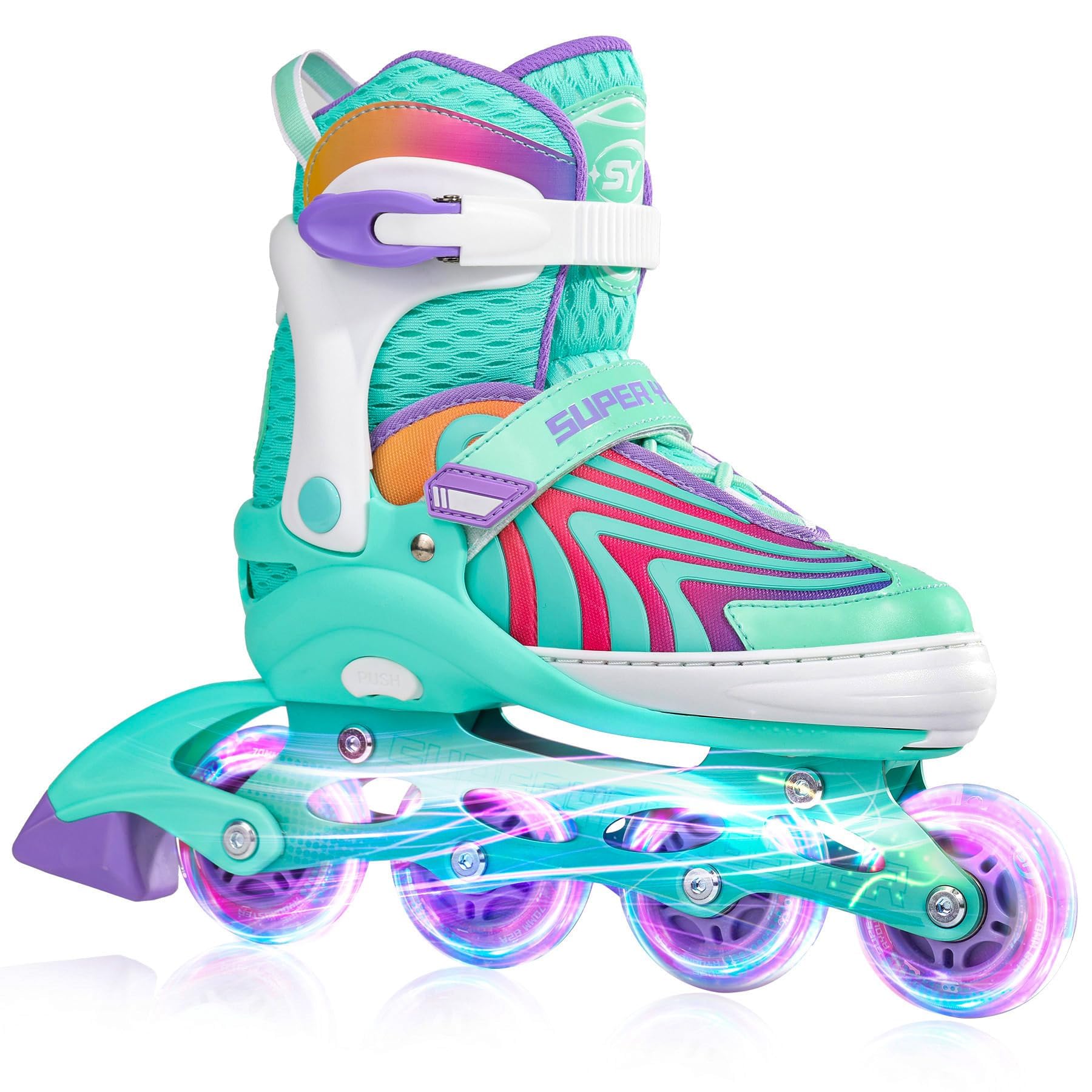 Photo 1 of SUPER YOUNGSTER Girls Inline Skates for Boys Kids Ages 4-12, Adjustable Light Up Roller Skates for Youth Teens Ages 8-12, Beginner Blades for Women Adults