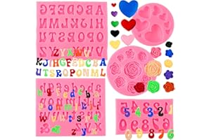 COUUWICK Letter Molds Alphabet Molds 5pcs Letter Number Heart Shape Flower Silicone Mold for Chocolate Fondant Polymer Clay Candy Gummy Cake Decorating