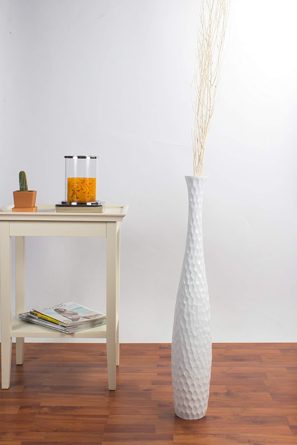 Leewadee Tall Big Floor Standing Vase for Home Decor 30 inches, Mango Wood, White: Kitchen & Dining