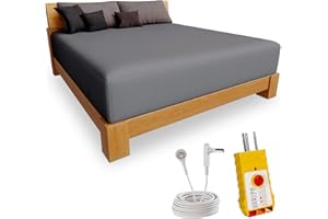 Earth Logic Grounding Co. Grounding Sheets for Earthing - Organic Cotton Grounding Bed Sheets w/ 15ft Grounding Cord & Outlet Checker - Machine Wash Deep Pocket Fitted Sheet for King/Queen Size Bed