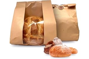 ALPHA LOTUS STORE 50pcs, Paper Bread Bags with window, Large bakery bread bags for homemade baked goods, Sourdough, Snacks, Packing Storage, Gifting Bag, Bonus Sticker Seal, Kraft Paper, 13.6 x 8.25 x 3.75 inches