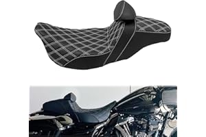 MOTOSIKLETA One-Piece Driver Passenger Seat Motorcycle 2-up Seat With Driver Backrest Cushion Pad Fit for Harley Touring Electra Glide Road King Road Glide Street Glide 2009-2023 (White Stitching)