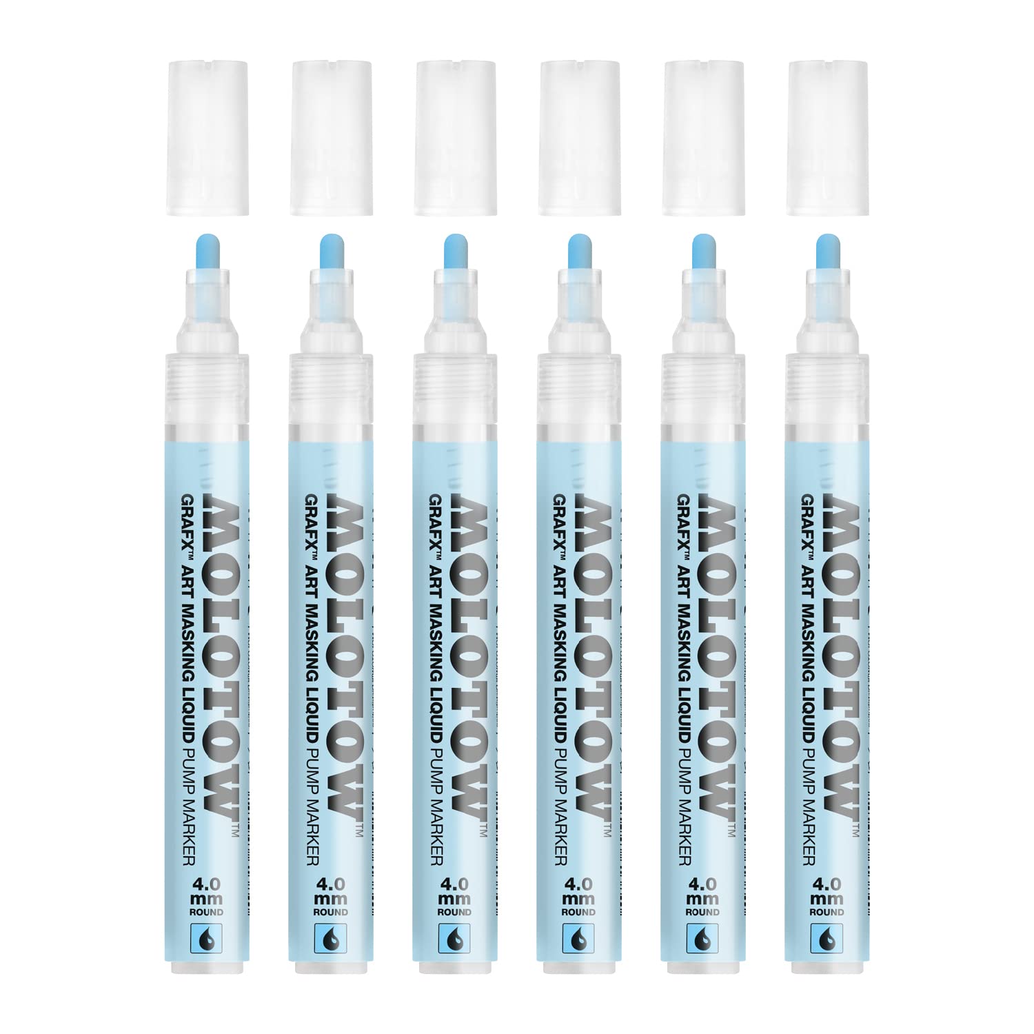 Molotow Masking Liquide Pump Marker 4 mm (Pen with Masking Fluid, Removable Without Residue, for Almost All Surfaces) Tinted Blue, Pack of 6