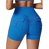ABOCIW Scrunch Butt Workout Shorts with Pockets for Women Crossover Gym Biker Shorts High Waisted Yoga Booty Shorts
