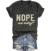 CEZOUAE Nope Not Today T Shirt Women V Neck T Shirts Funny Letter Print Tees Summer Short Sleeve Tops Trendy Blouses