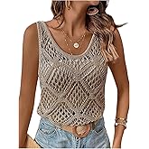 SHENHE Women's Boho Crochet Tank Tops Sleeveless Sweater Vest Hollow Out Cover Ups