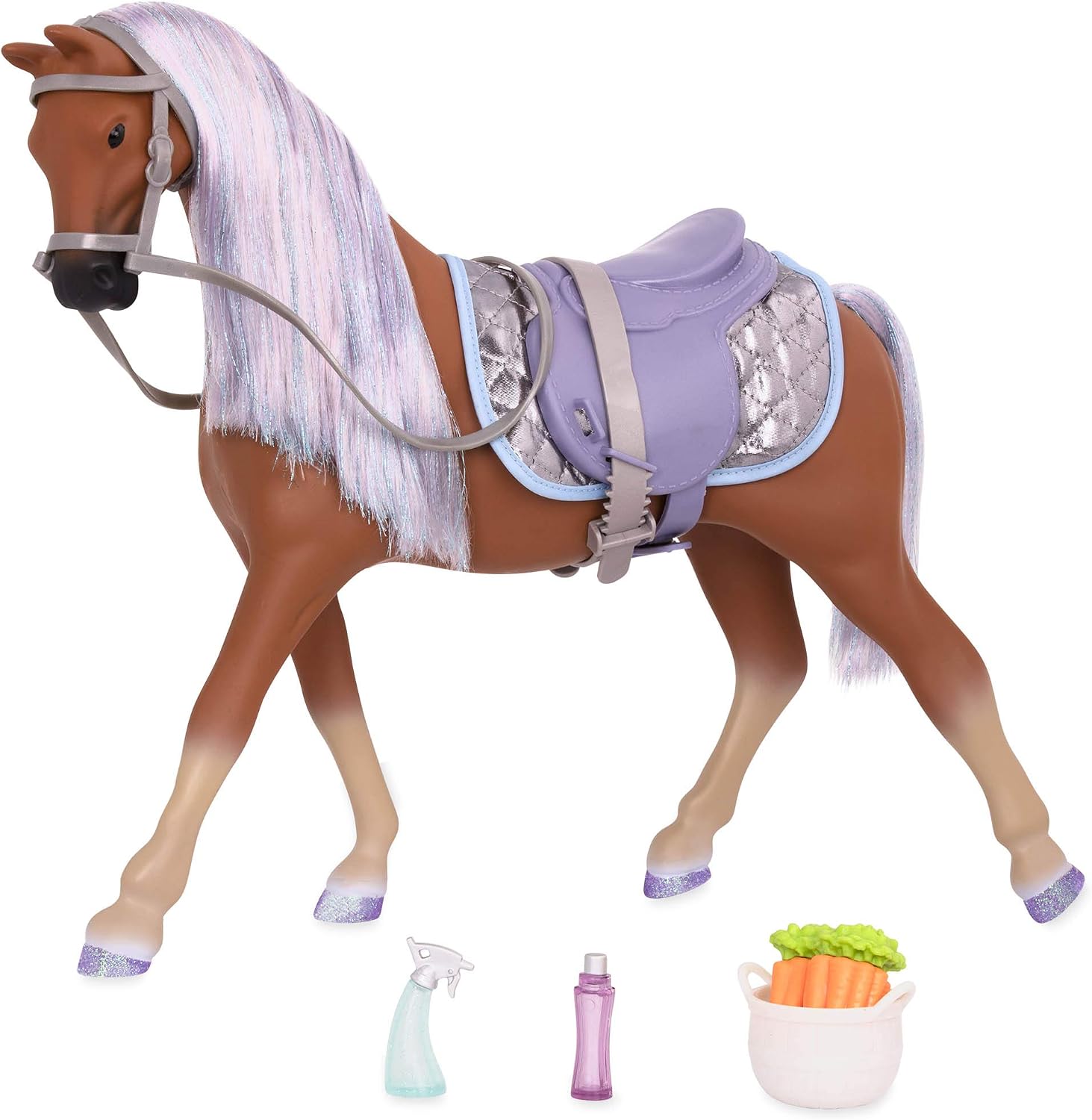 Glitter Girls - 14-Inch Morgan Horse - Brown Coat & Purple Mane - 2 Grooming Accessories & Carrots - Toys for Girls 3+ Years, Celestial