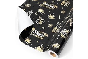 WERNNSAI Retirement Wrapping Paper - 1 Roll 43.2cm x 10m Retirement Gift Wrap Paper Black Gold Design for Men Women Retired F