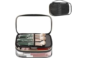 OCHEAL Clear Makeup Bag, Portable Storage Organizer Cosmetic Travel Bag Cute Pouch For Women and Girls Cosmetics Bags with Divider Brush Compartment-Transparent