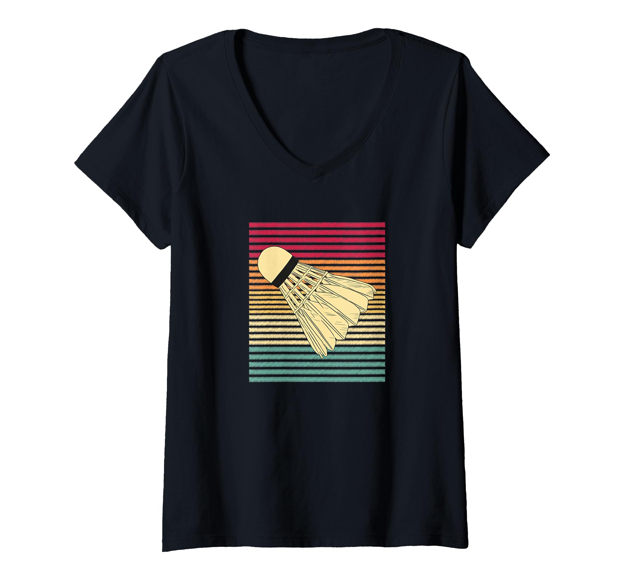 Womens Badminton Shuttlecock Retro Vintage V-Neck T-Shirt