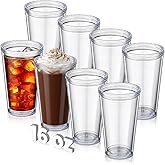 Teecyhooo 8 Pack 16oz Double Walled Insulated Tumbler Clear Plastic Tumbler Cups Keep Drinks Cold & Hot Reusable Plastic Drinking Cups for Home, Office and Party Use