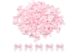 yoyokid 50 Pcs 1" Mini Satin Ribbon Bows, Tiny Crafts Bows Decoration for DIY Cheer Pins Clothespins Accessories Wedding Gift Box Ornament, Pink
