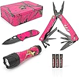 MOSSY OAK 16-in-1 Multitool & Folding Pocket Knife & LED Flashlight - Iron Metal Box - Ideal for Gifts, Outdoors, Camping, Hiking, Hunting, Fishing - Survival Tool Set - 3-Piece