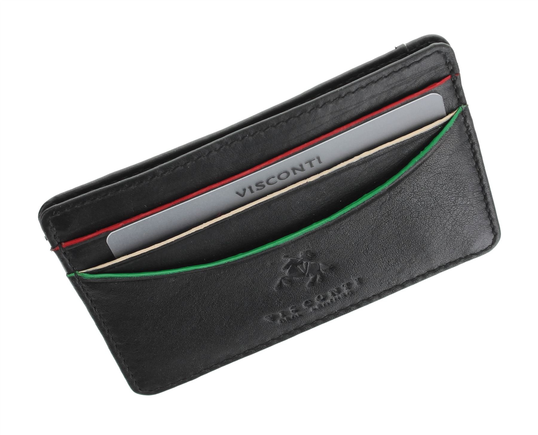 VISCONTI Augusta Collection Oakmont Slim Leather Credit Card Holder RFID Blocking AG15 Black