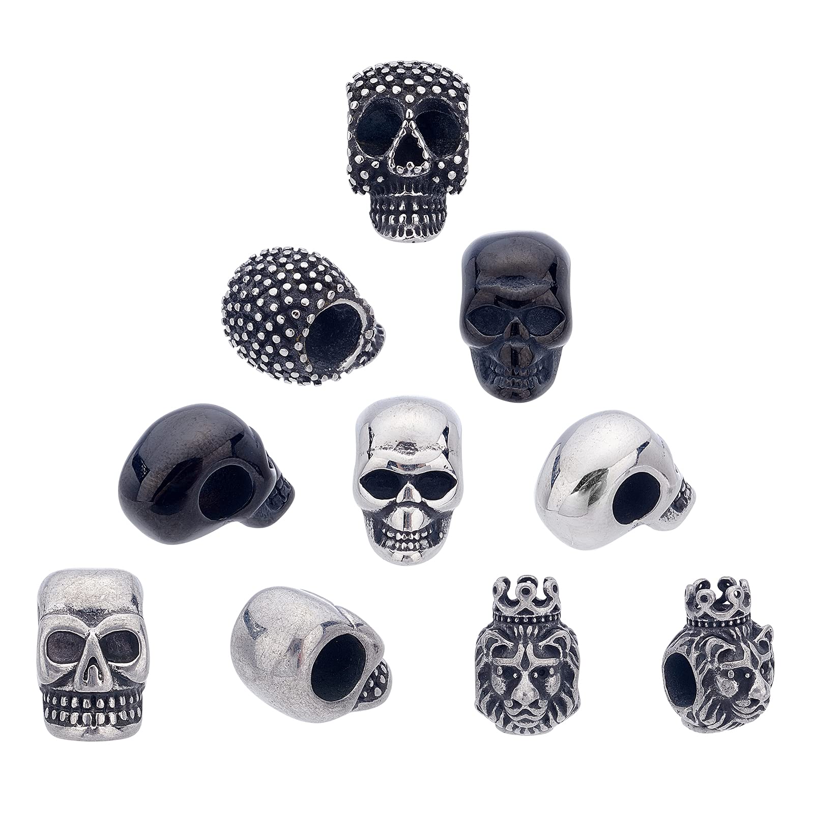 UNICRAFTALE 10pcs Mixed Shape Skull Beads Stainless Steel Skull Spacer Beads 5-6mm Large Hole Beads European Beads Halloween Decoration for DIY Necklace Bracelets Jewelry Making 5-16mm
