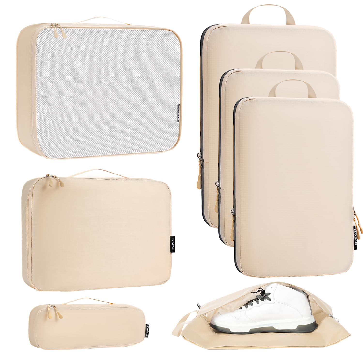 Photo 1 of Bagail 7 Set, Ultralight 3 Compression Packing Cubes 3 Packing Organizers With 1 Shoe Bag-Beige