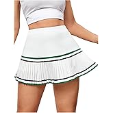Verdusa Women's Pleated Tennis Skirt Striped Golf Skirts Mini Athletic Skort with Pockets