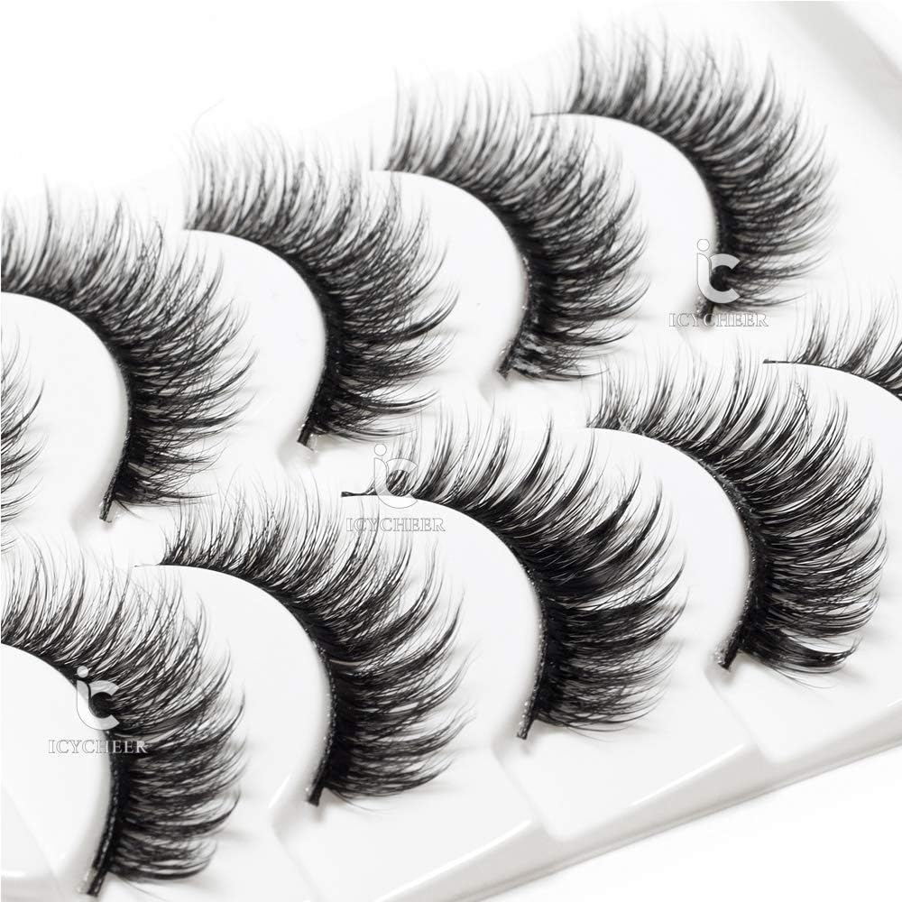 ICYCHEER Mixed 3D Mink Eyelasehs Full Strips Natural Long Thick Cross Long Wispy Fluffy Dramatic Doll Eyelash Cosplay 5 Pairs Lashes Makeup (15)
