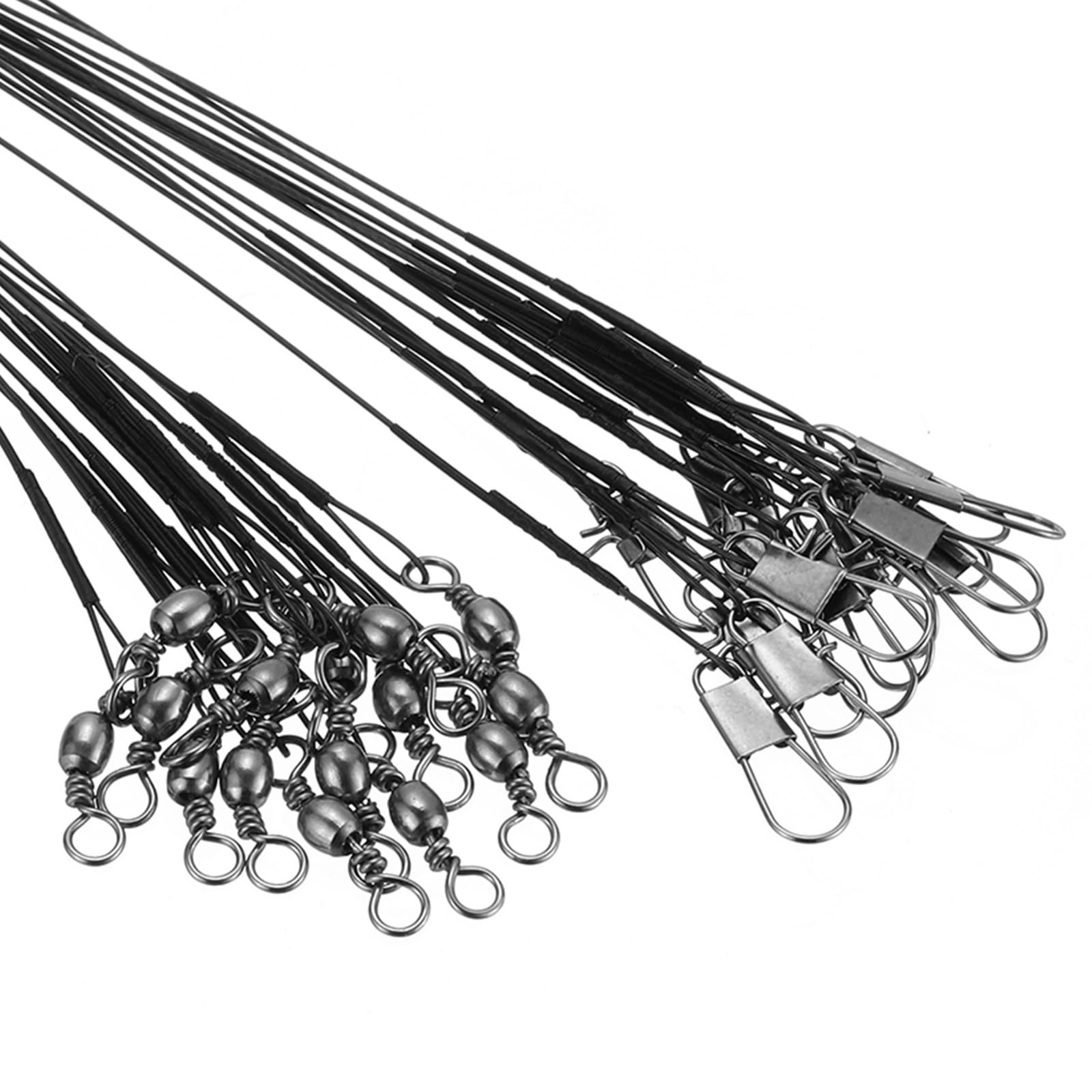 PATIKIL Fishing Wire Leaders 6" 8" 10", 30Pcs 30LB Strength Nylon-coated Fishing Line Leaders with Swivel and Snap for Saltwater Freshwater, Black