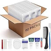 Toiletry Kits Travel Essentials Disposable Hygiene in Bulk, Trial Size Toiletries Supplies Individually Wrapped Traveling Personal Care Items, for Camping, Hotel, Homeless, Charity, 8-in-1 (60-Pack)