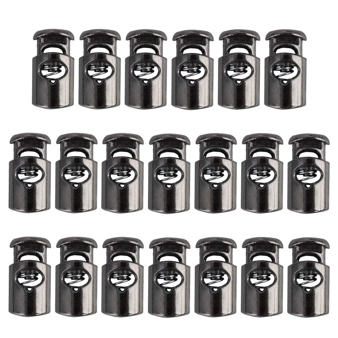 sourcing map 20pcs Plastic Cord Locks Stopper End Spring Stop Single Hole Toggle Fastener Stopper Rope End for Drawstrings Clothing, Shoelaces, Bags, Camping, Silver Black