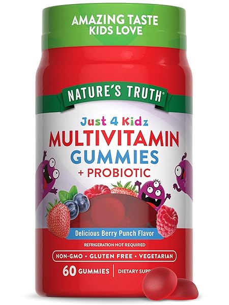 NATURE’S TRUTH KIDS MULTIVITAMIN GUMMIES WITH PROBIOTICS | 60 COUNT | BERRY PUNCH FLAVOR | VEGETARIAN, NON-GMO, AND GLUTEN FREE SUPPLEMENT