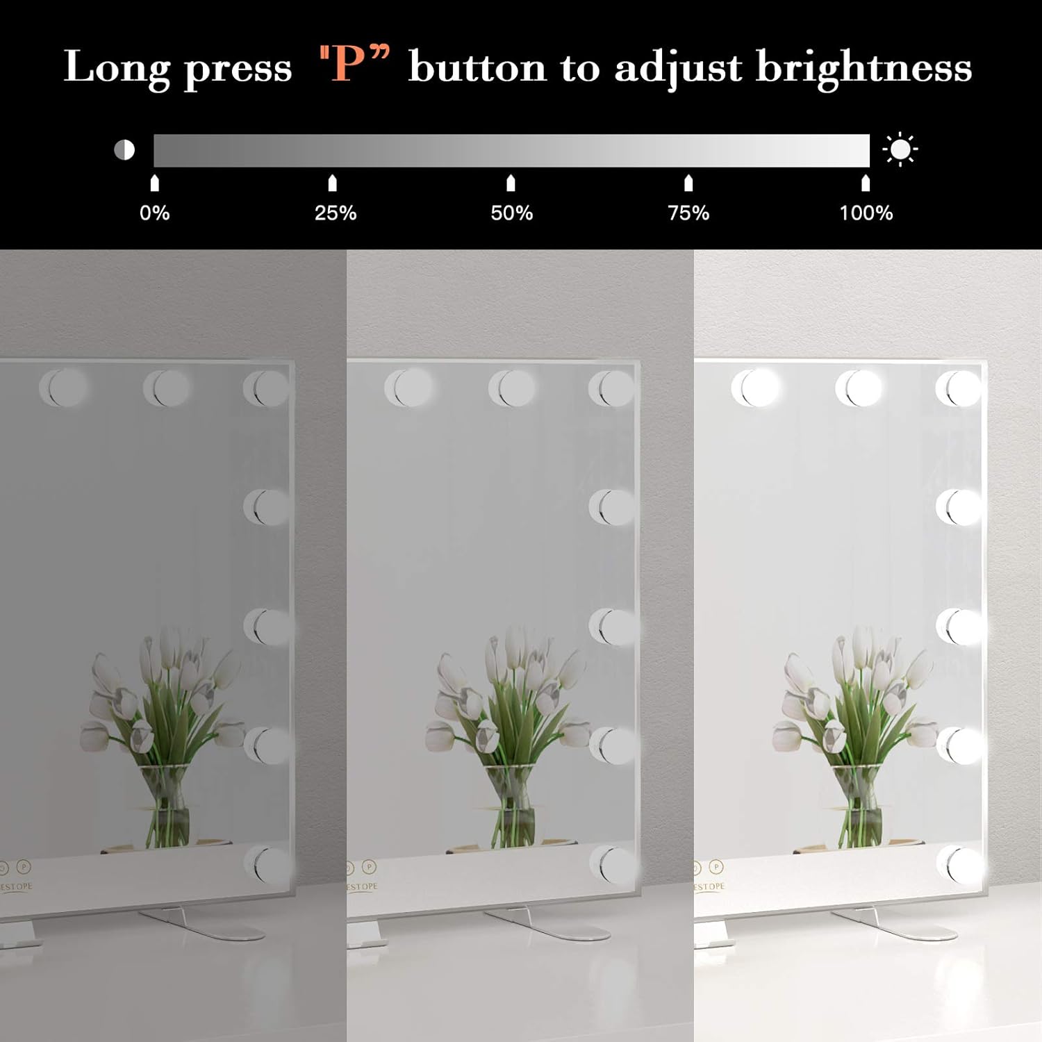 BESTOPE Vanity Mirror with Lights Hollywood Mirror Large Lighted Vanity Mirror with 3 Color Lights, USB A and USB C Outlet with Phone Holder, 24x20 Inch, Touch Control, Sturdy Metal Frame Design : Beauty