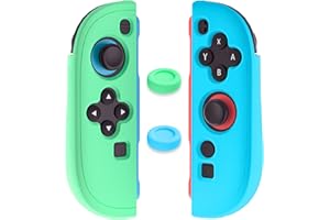 RHOTALL Protective Case for Nintendo Switch 2 joycon Controllers, Soft Anti-Slip Ergonomics Silicone Protective Shell Cover Compatible with Switch 2 joycon Skin with 2 Thumb Grips - Blue Green