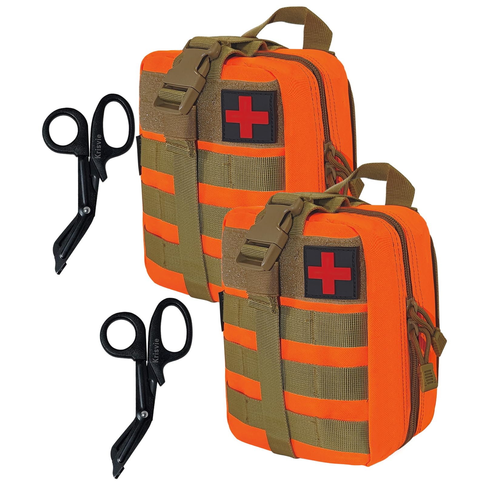Krisvie 2Pack First Aid Molle Pouch EMT Pouch Detachable Tactical Medical Bag for Outdoor Activities with Shear(Orange)