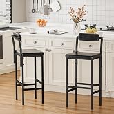 Zuyachuza Set of 2 Bar Stools for Kitchen Island, Counter Height Bar Stools with Backs, Modern Black PU Leather Bar Chairs, Simple Industrial Style for Kitchen, Dining Room &amp; Home Bar