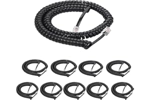 VTHAHABY Coiled Wire 8Ft Uncoiled / 1.4Ft Coiled Landline Phone Handset Cable 4P4C Telephone Accessory Black (10)