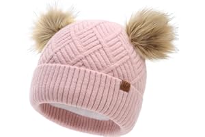 Hpegny Kids Winter Hats and Scarf Sets Baby Beanie Double Pom Pom Toddler Winter Hat for 2-12 Year Old Boys and Girls.