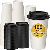 RACETOP [100 pack] Disposable Coffee Cups with Lids 16 oz, Hot Paper Cups with Lids, To Go Cup with Lid