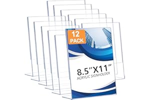 DECOHOBO 12 Pack Acrylic Sign Holder 8.5 x 11, Clear Plastic Display Stands for Tabletop, L-Shape Acrylic Stands for Flyers, Documents, Office, Restaurants, Vertical Sign Holder 8.5x11 for Desktop