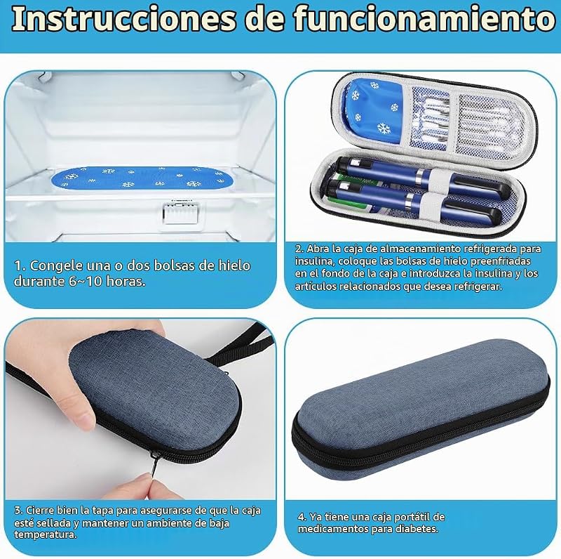Estuche Insulina Bolsa, Nevera Insulina de Viaje con 2 Bolsas de Hielo Refrigerado TSA, Portátil Estuche Medicamentos para Diabetes con Mosquetón para Viajes Largos y Diarios (Azul) — foto 3 de 8