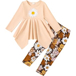Kids Little Girls Clothes Toddler Fashion Fall Outfits Girls' Clothing Sets | Hi-Lo Top + Floral Pants,Cute,Fashion,Soft,Cott