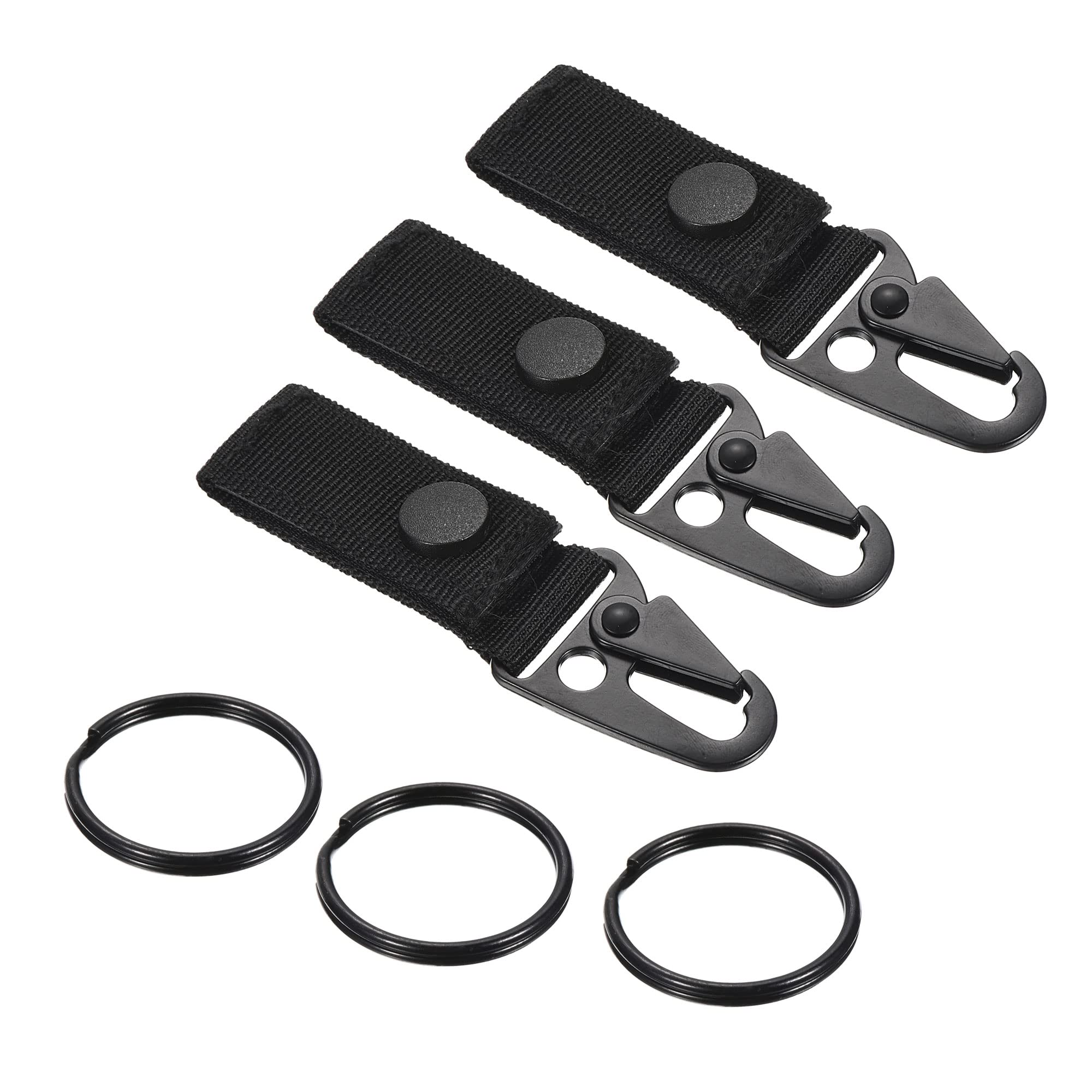 PATIKIL Belt Keeper Key Ring, 3Pcs Nylon Webbing Strap Hanging Gear Buckle with Snap for Outdoor Camping, Black