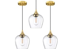 DOLAIMY HOUSE 3 Pack 1 Light Indoor Hanging Kitchen Island 5.8" Clear Glass Pendant Ceiling Light Fixture,Brushed Bronze Finish for Farmhouse Over Table Sink Bedroom