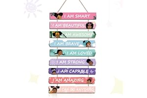 YOOKEER Set of 9 Black Girl Wall Art Decor Wood Motivational Girl Room Wall Art Rainbow Color Positive Inspirational Hanging Sign for Baby Kids Teen Present Bedroom Nursery Decoration