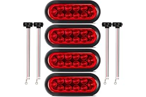 Partsam 4pcs Trailer Truck LED Sealed RED 6" Oval Stop/Turn/Tail Lights Flush Mount Waterproof Including 3-pin Water Tight Plug with Wires and Grommets Sealed DOT Compliant