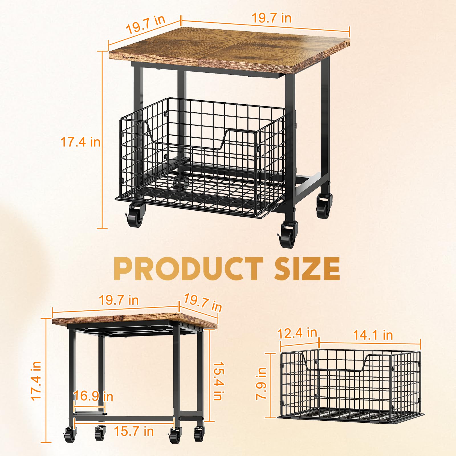 Mini Fridge Stand with Storage, Small Refrigerator Stand with Wheels, Mini Fridge Cabinet-Max Load 300 LBS Heavy Microwave Printer Stand Mini Fridge Cart for Dorm, Apartment, Kitchen, Office (Brown)