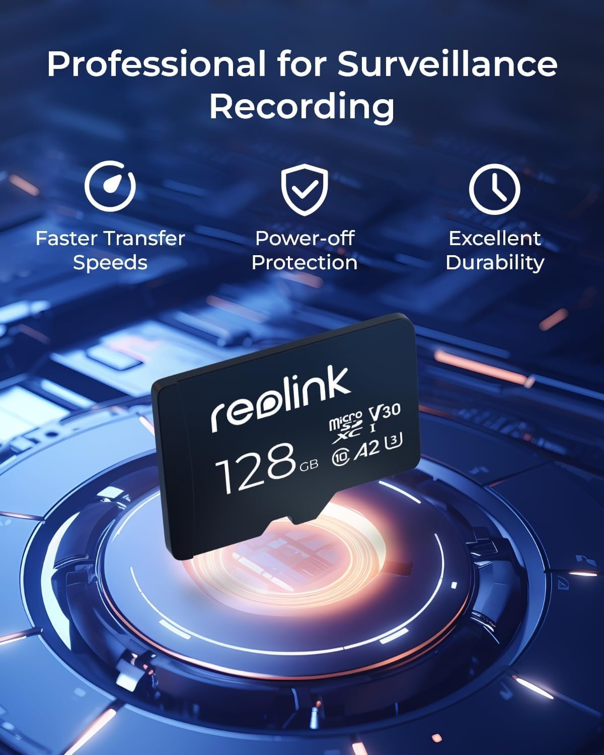 REOLINK 128GB microSDXC UHS-I Memory Card, U3, A2, V30, Class 10, Micro SD Card Compatible with Reolink Security Camera